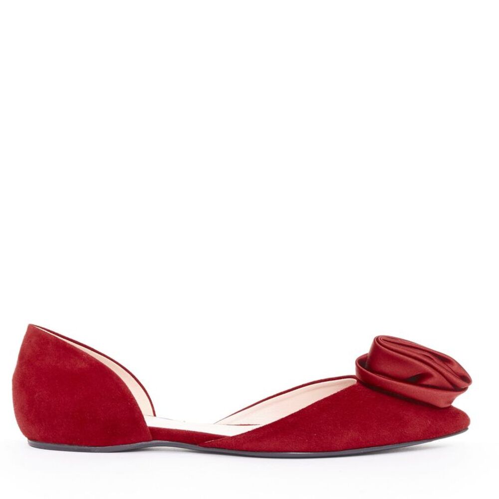 Roger Vivier Red Suede Rosette Flats